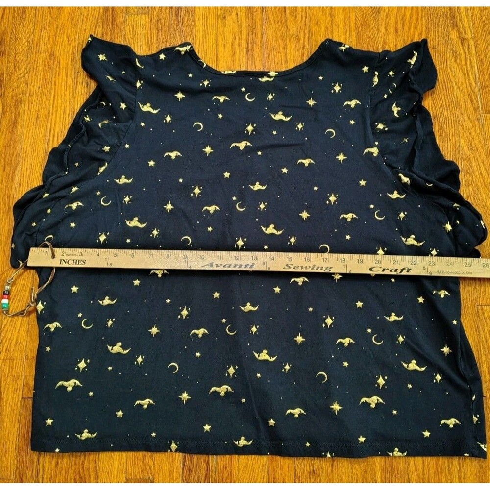 Disney Aladdin Magic Carpet Sz 2X flutter sleeves graphic tee Blouse Black Gold - Picture 6 of 7
